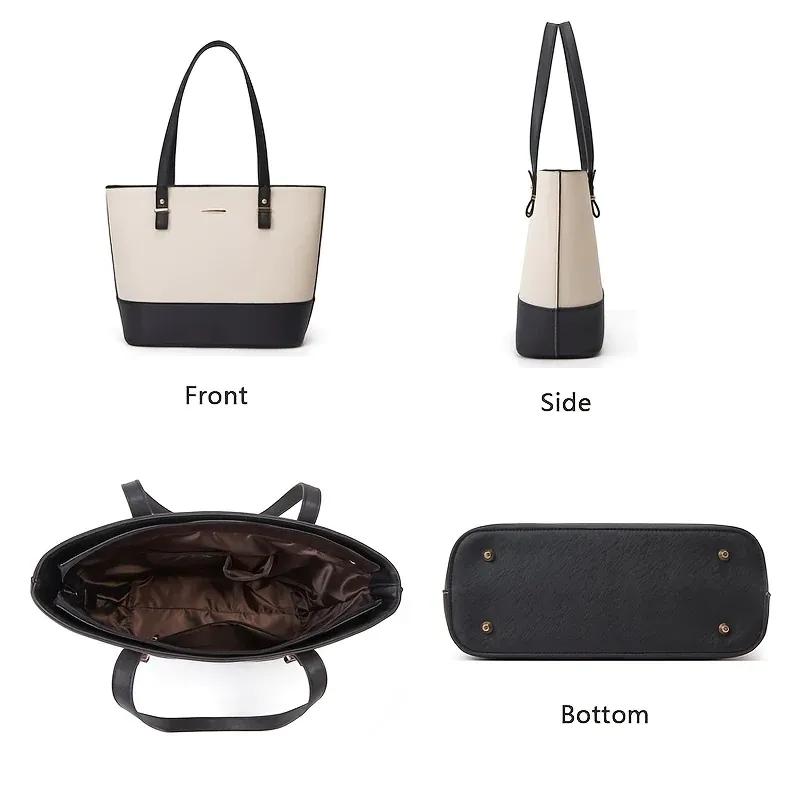 3-Piece Women's PU Leather Handbag Set – Brown & White