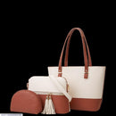 3-Piece Women's PU Leather Handbag Set – Brown & White