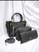 3-Piece Elegant Black PU Leather Handbag Set for Women