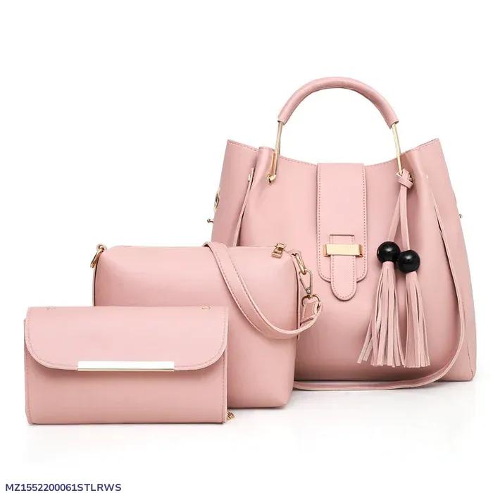 3-Piece Elegant Pink PU Leather Handbag Set for Women