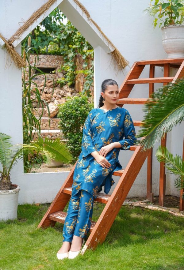 Daffodil Print 2-Piece Dress – Elegant Shirt & Trouser Set for Girls and Women